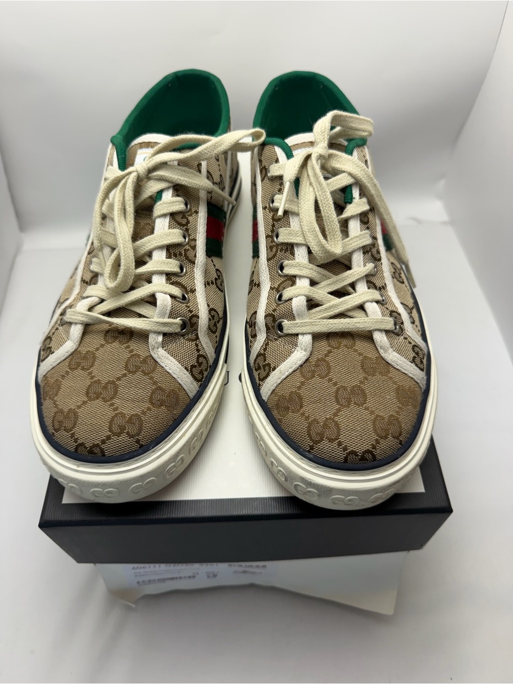 Gucci Tennis 1977 GG Men's Low Top Lace-Up Sneakers Off White/Red/Green US 10.5